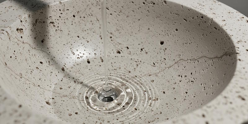 Close-up of natural stone basin material